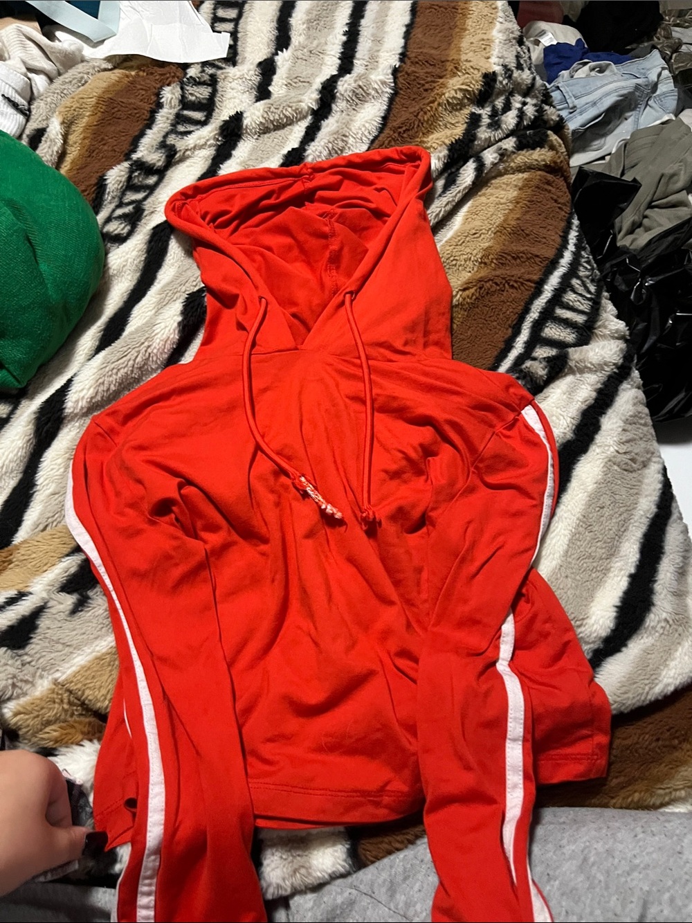 Ardene Red Zip-Up Hoodie with White Side Stripes